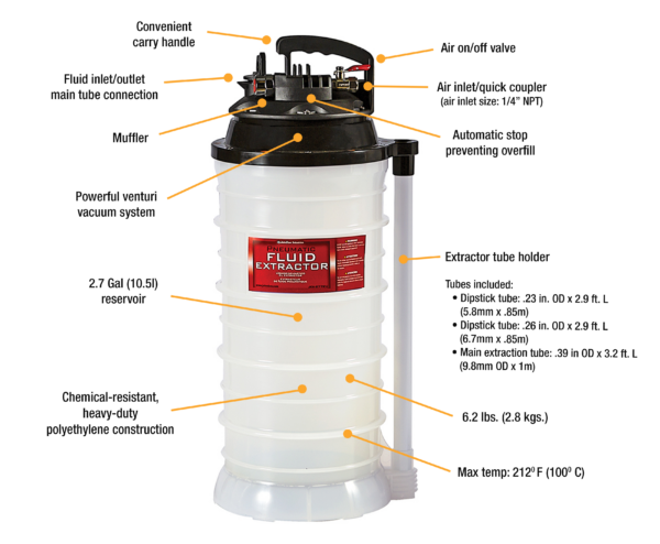 2.7-gallon Pneumatic Vacuum Fluid Extractor
